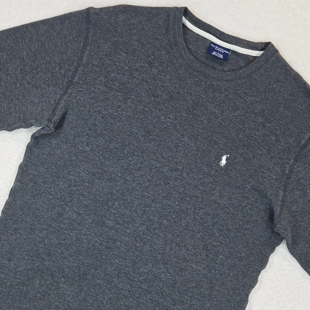 Polo Ralph Lauren Thermal Shirt Men Large Gray Waffle Knit Long Sleeve Sleepwear